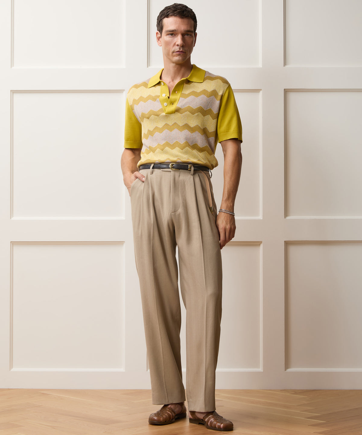 Italian Linen-Silk Herringbone Wythe Trouser