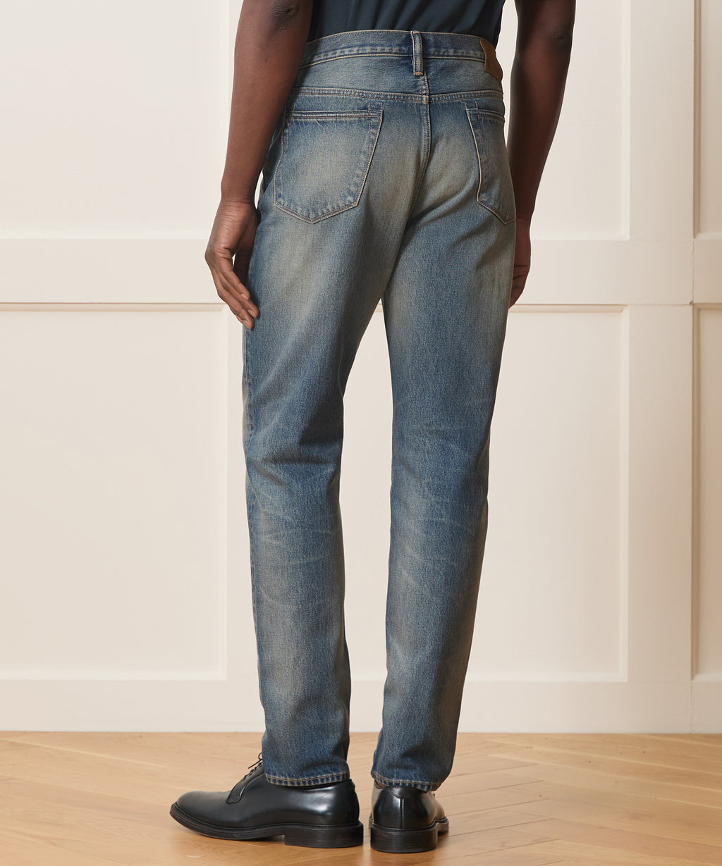 High-Rise Slim Fit Jean in Worn Dark Indigo