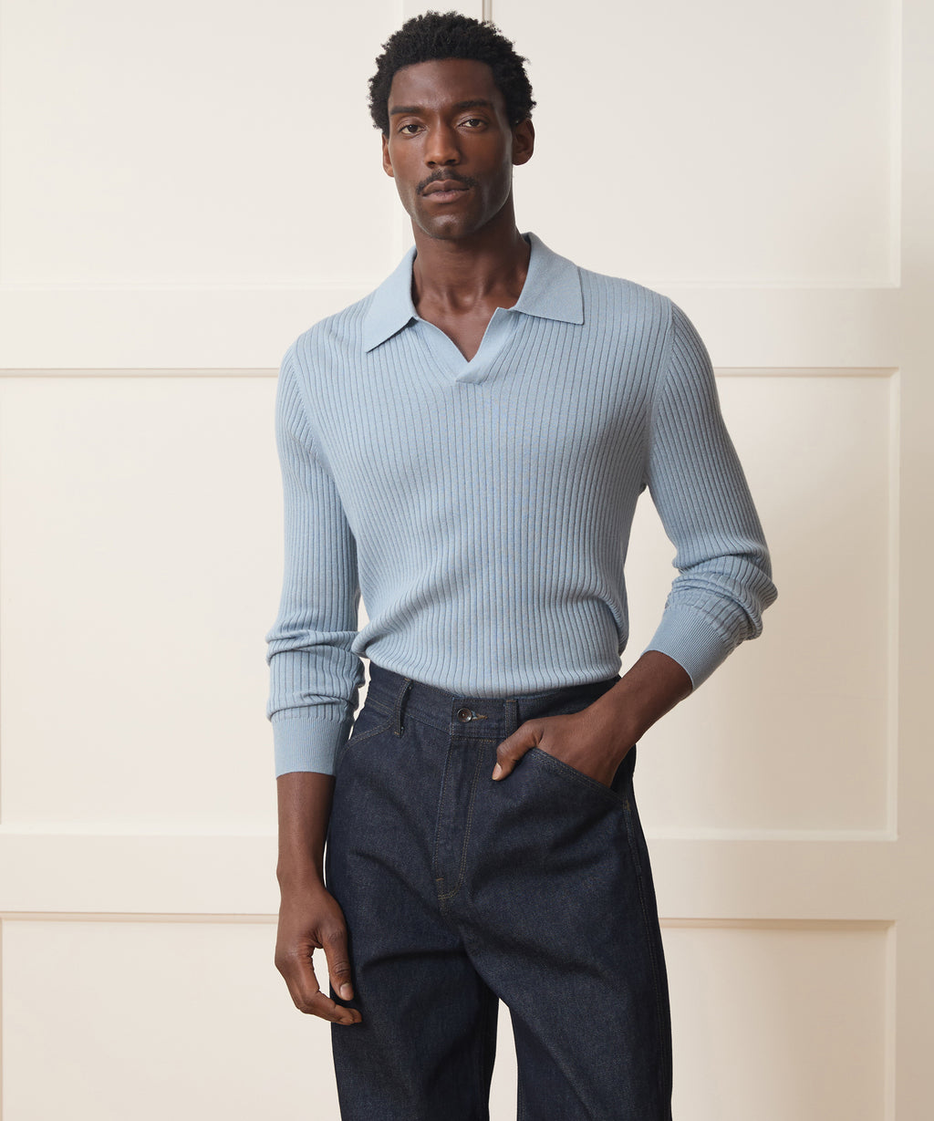 Silk-Cashmere Ribbed Montauk Sweater Polo