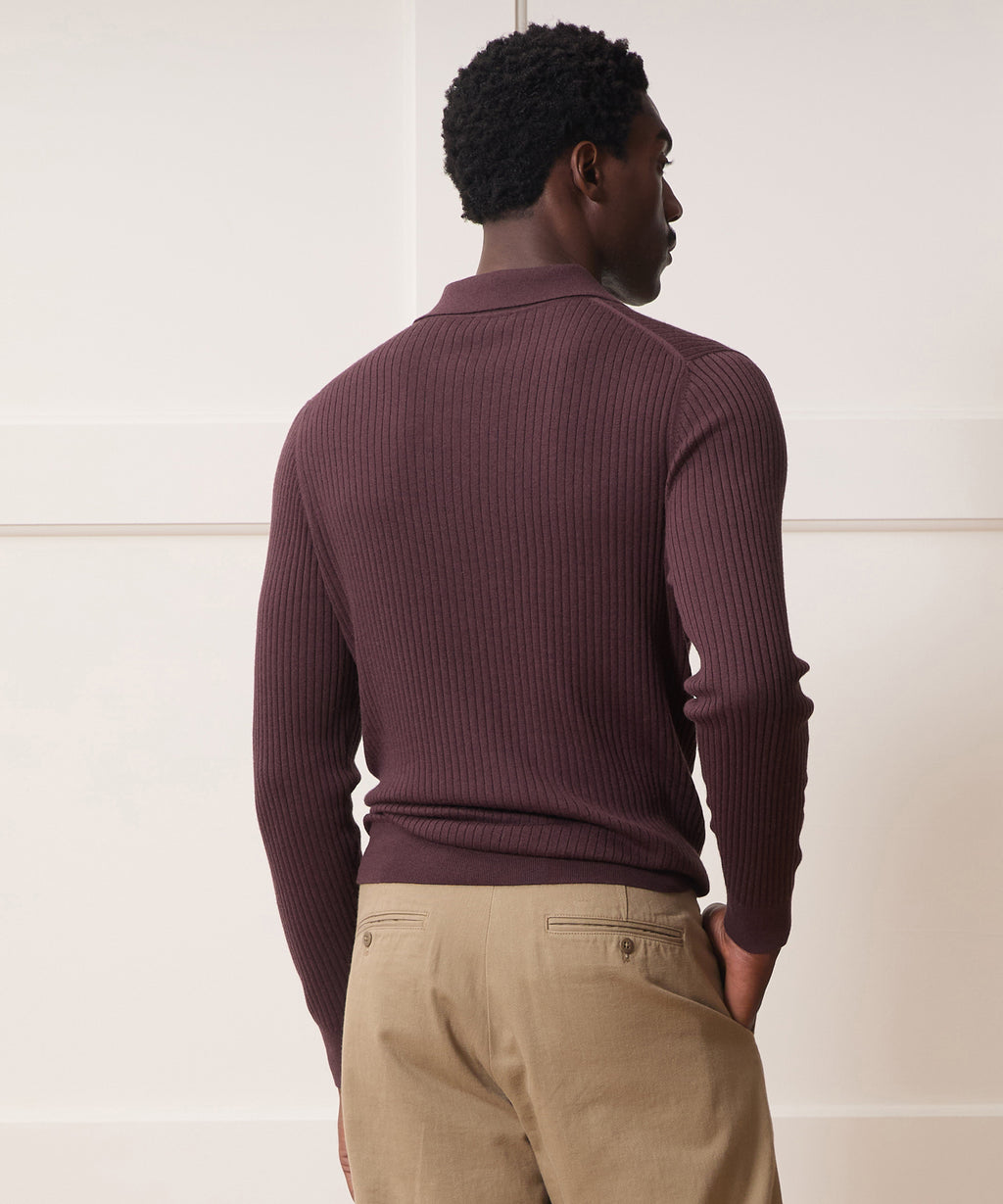 Silk-Cashmere Ribbed Montauk Sweater Polo
