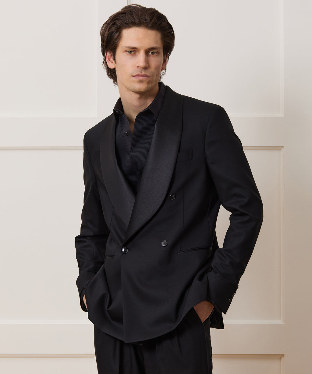 Relaxed Italian Wool Double-Breasted Shawl Tuxedo
