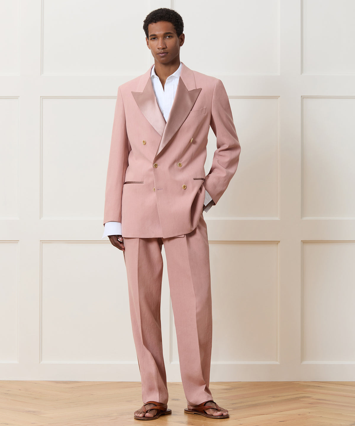 Relaxed Italian Sueded Linen Double-Breasted Tuxedo Jacket