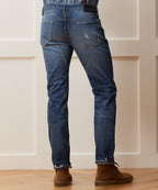 Slim Japanese Selvedge Stretch Jean in Distressed Wash