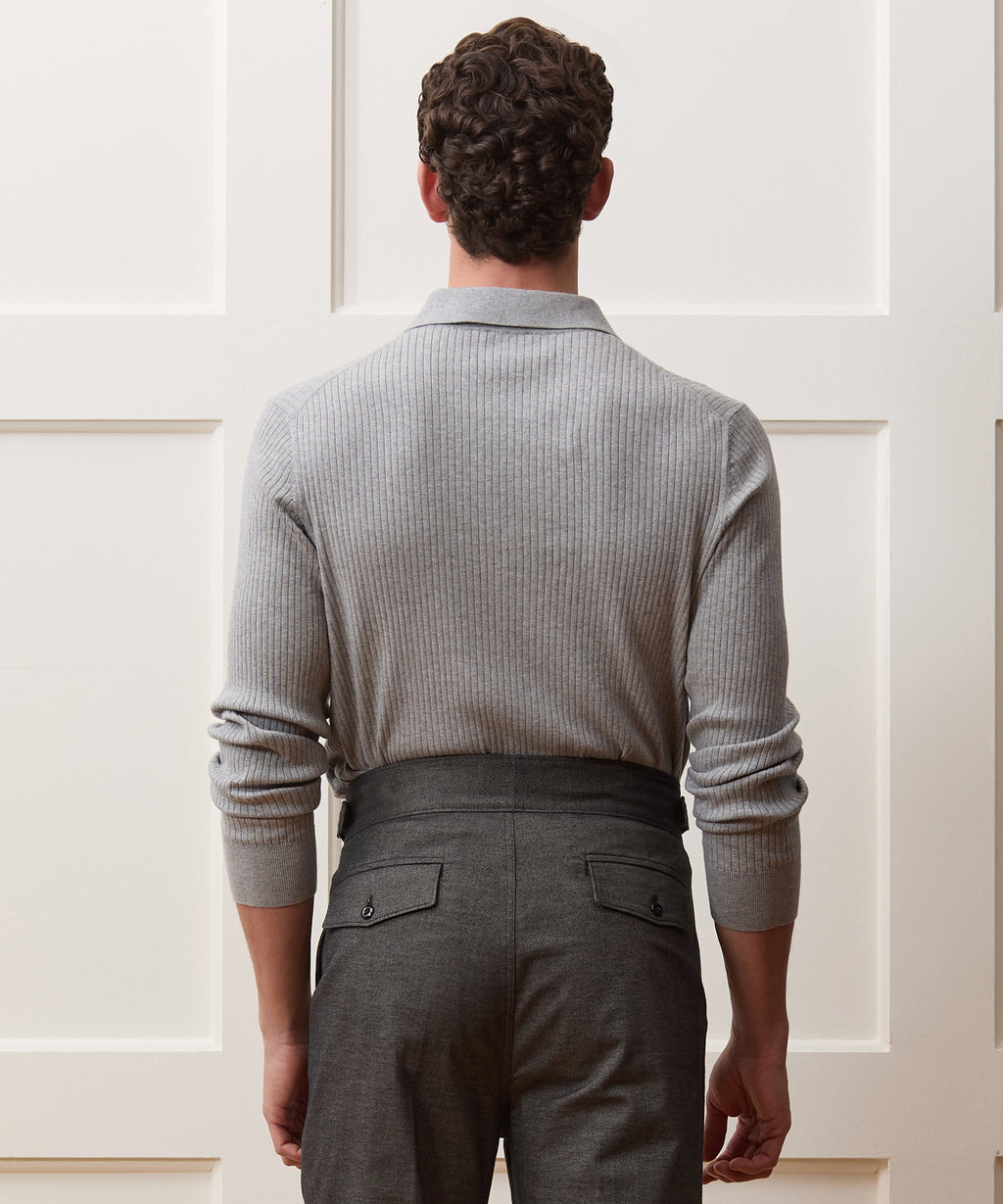 Ribbed Cotton-Cashmere Sweater Polo