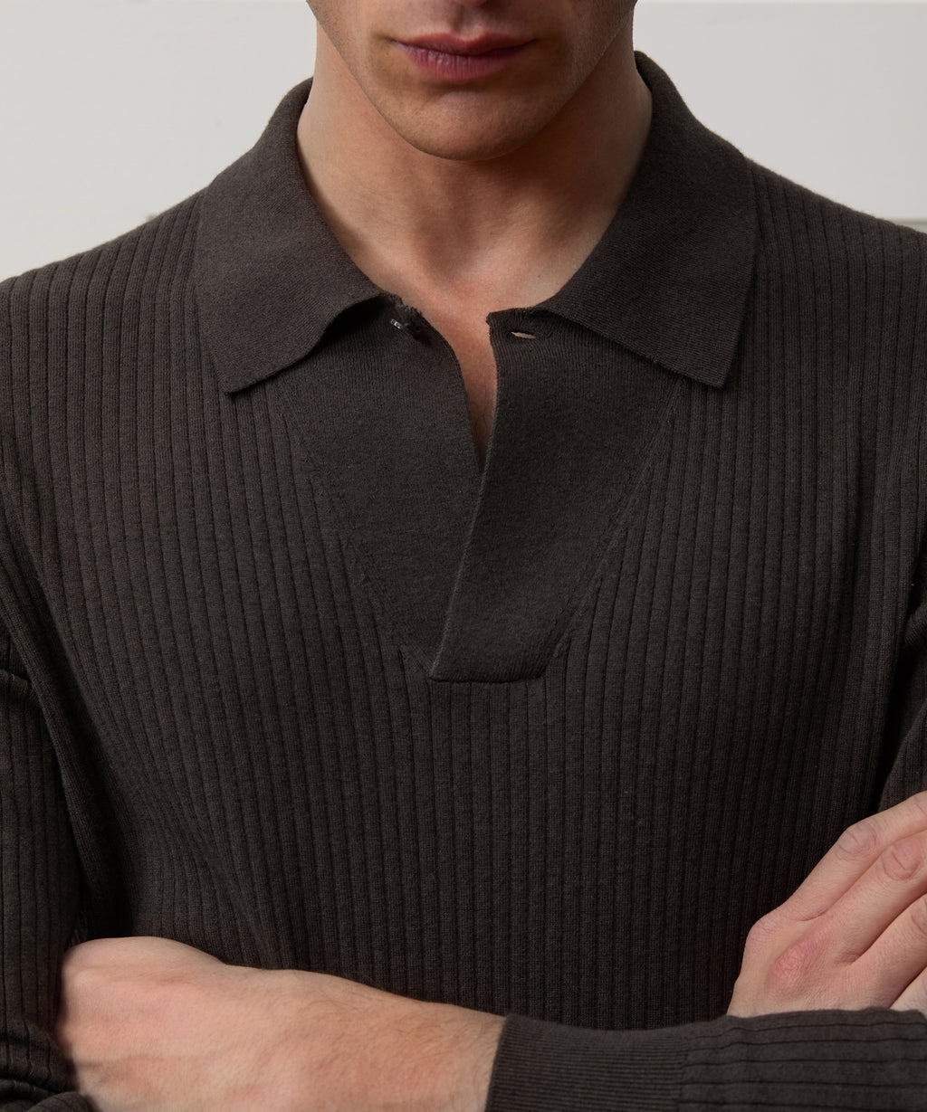 Ribbed Cotton-Cashmere Sweater Polo