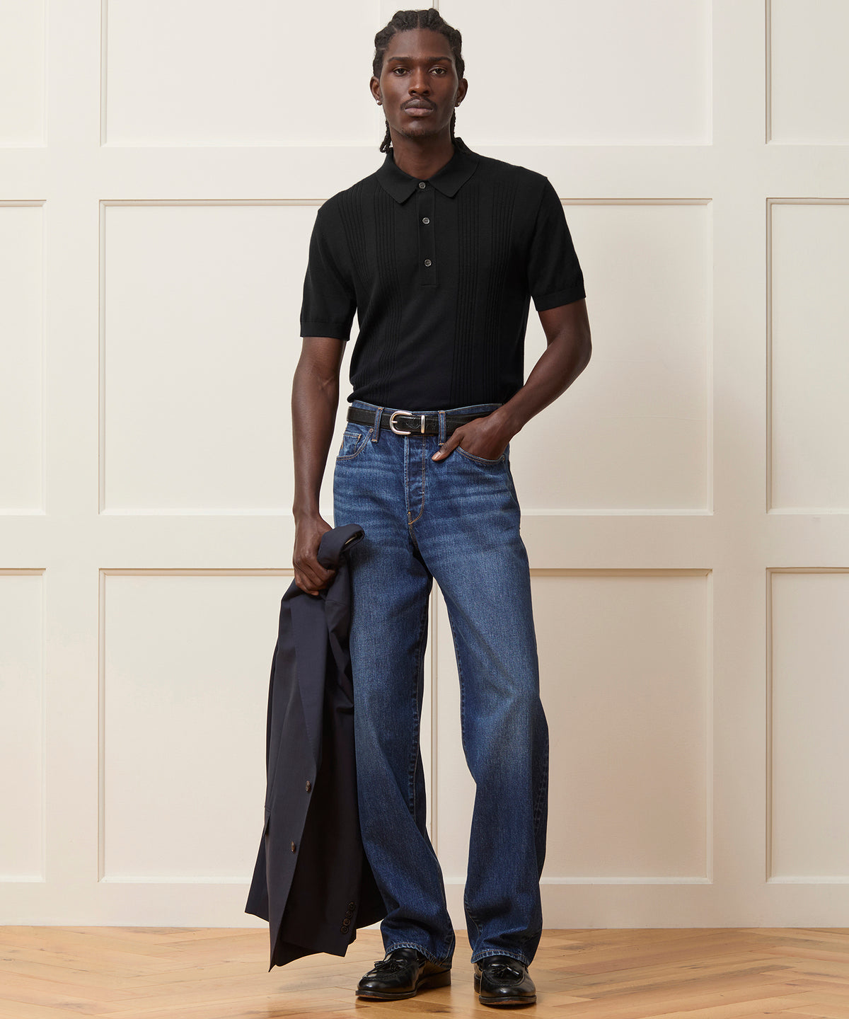 Silk-Cotton Ribbed Sweater Polo
