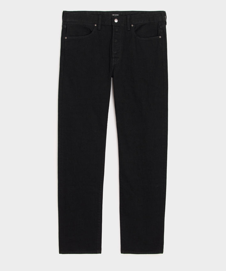 Straight Fit Japanese Selvedge Stretch Jean in Black