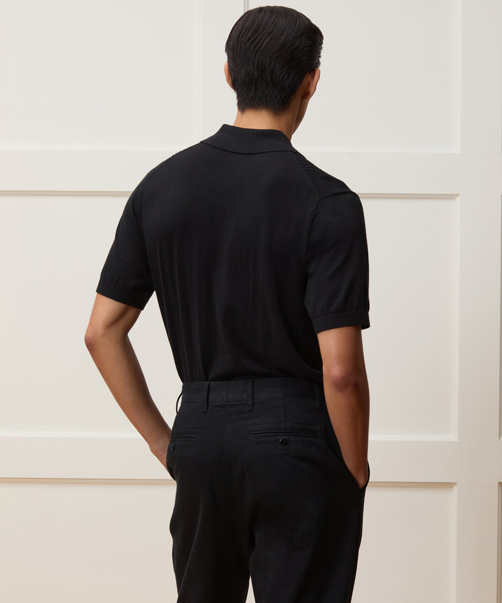 Silk-Cotton Ribbed Full-Placket Sweater Polo