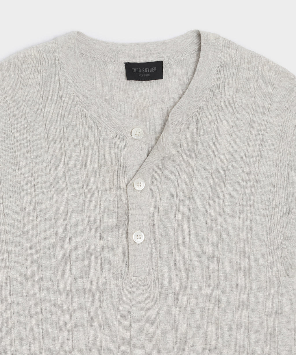 Ribbed Linen-Cotton Henley Sweater