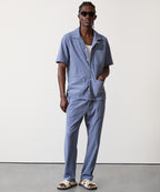 Wave Jacquard Terry Guayabera Polo Shirt in Steel Blue