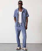Wave Jacquard Terry Guayabera Polo Shirt in Steel Blue
