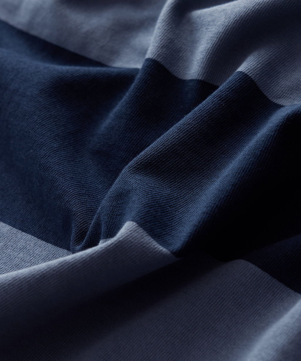 Close-up detail of the Todd Snyder Rugby Striped Cropped Jersey Tee.