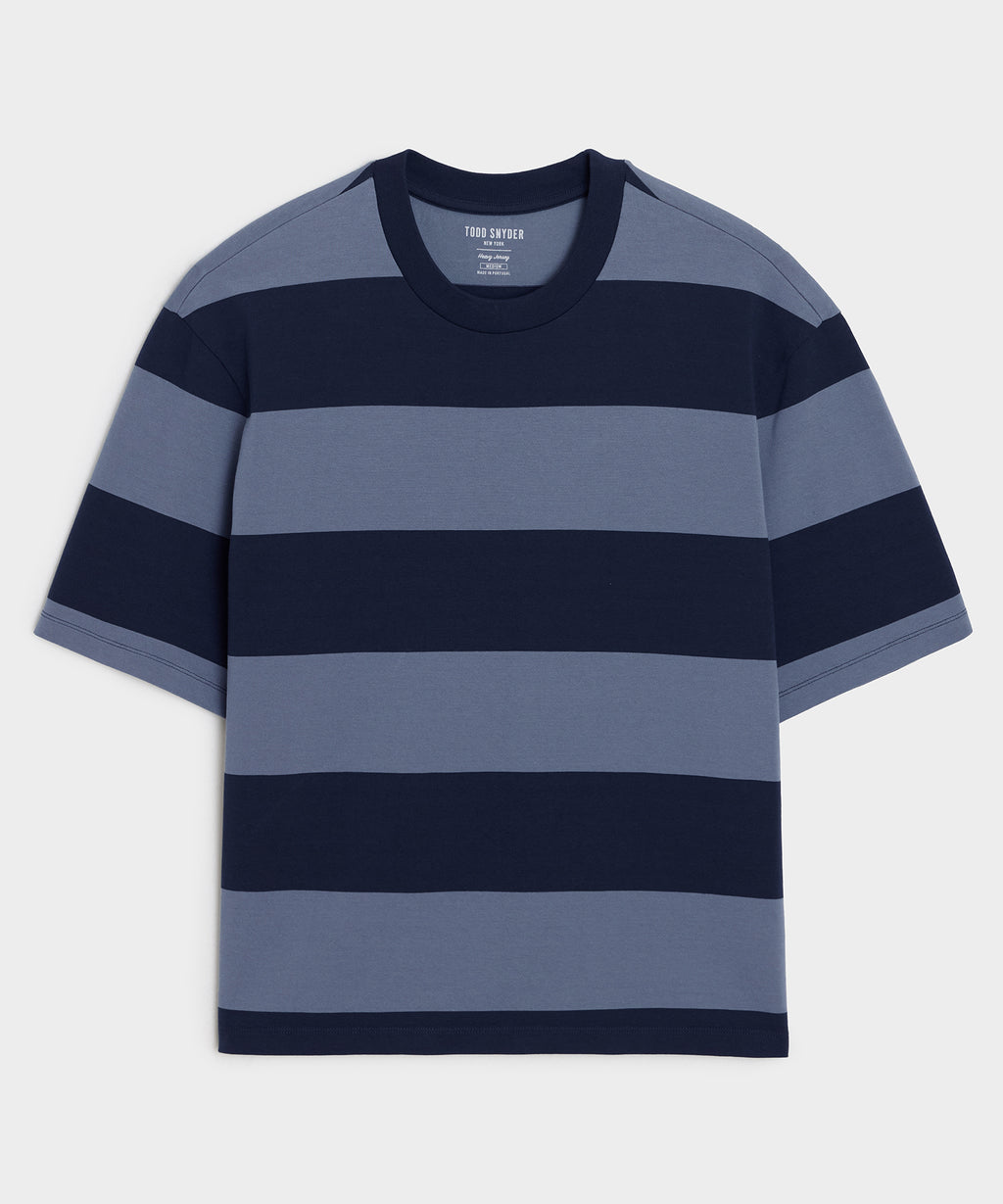 Flat lay of the Todd Snyder Rugby Striped Cropped Jersey Tee.