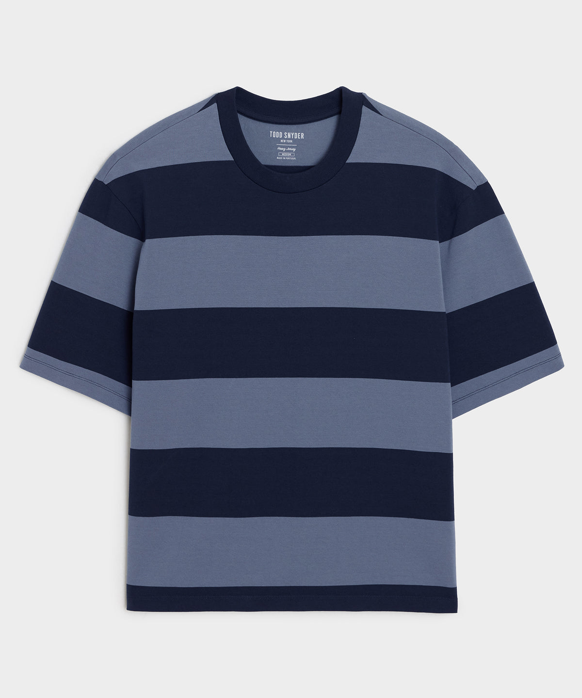 Flat lay of the Todd Snyder Rugby Striped Cropped Jersey Tee.