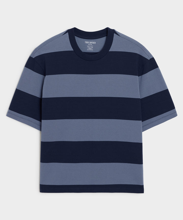 Flat lay of the Todd Snyder Rugby Striped Cropped Jersey Tee.