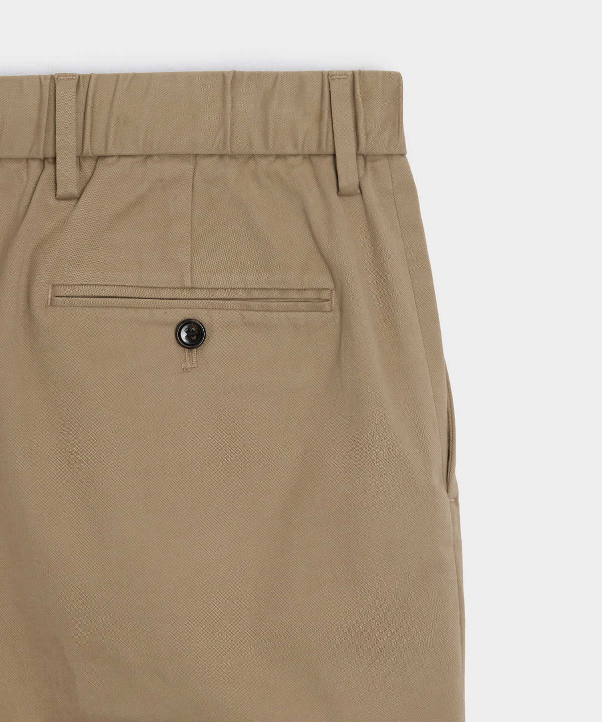 Close-up detail of the Todd Snyder Italian Cotton Modern Chino in Khaki.