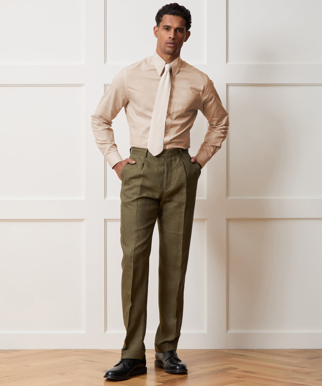 Italian Cotton-Linen Long Point Collar Dress Shirt