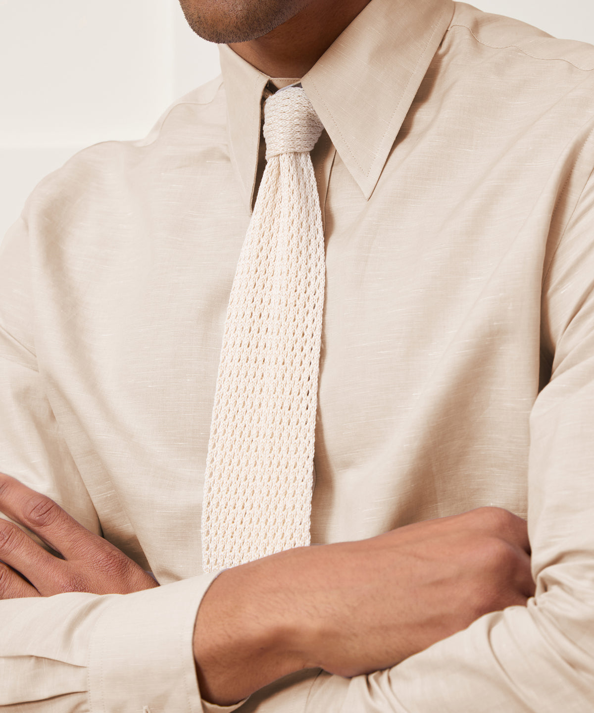 Italian Cotton-Linen Long Point Collar Dress Shirt