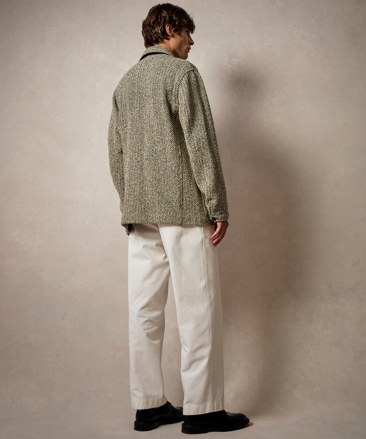 Italian Wool Walking Jacket in Cream Herringbone
