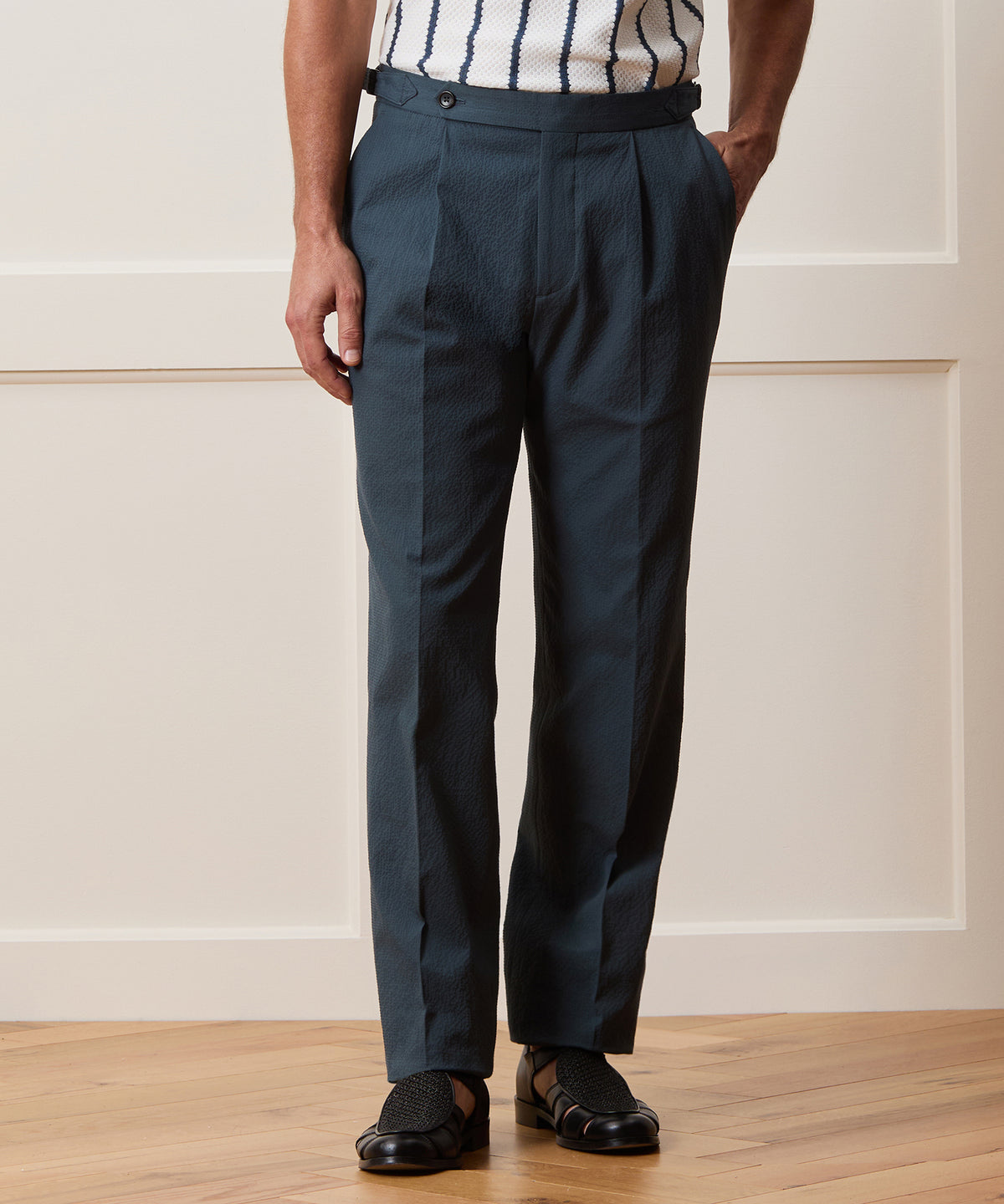 Italian Seersucker Side Tab Trouser
