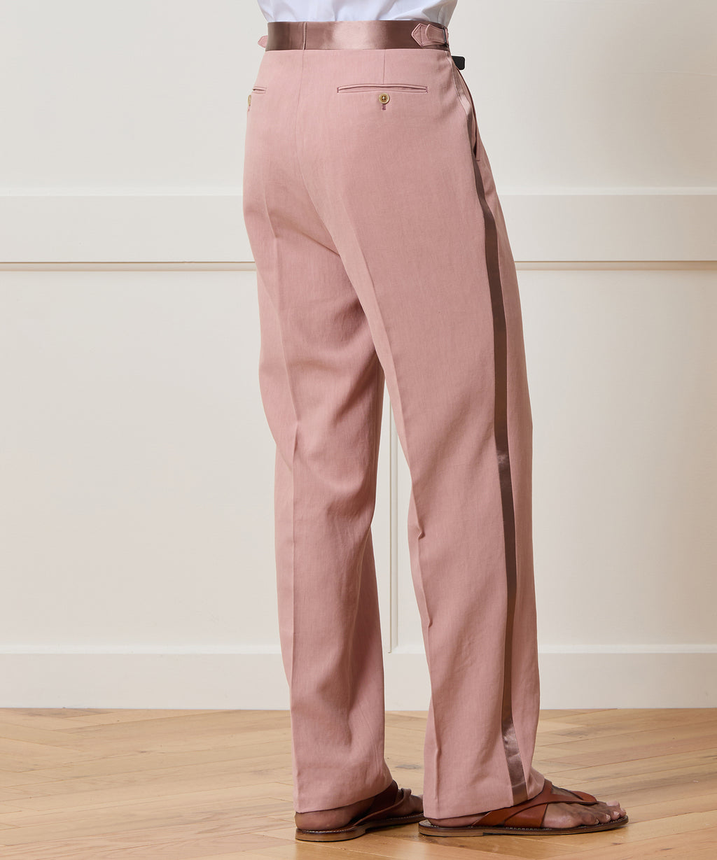 Relaxed Italian Sueded Linen Tuxedo Trouser