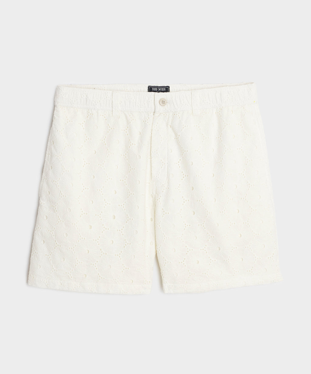 5" Embroidered Cotton Beachcomber Short