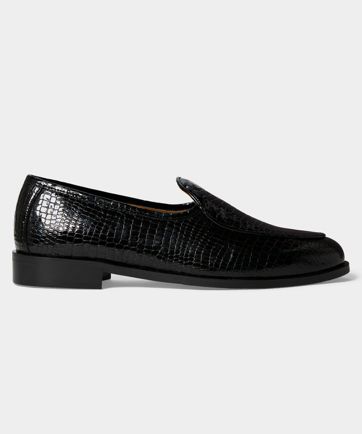 Jacques Solovière Leather Croc Stamp Loafer