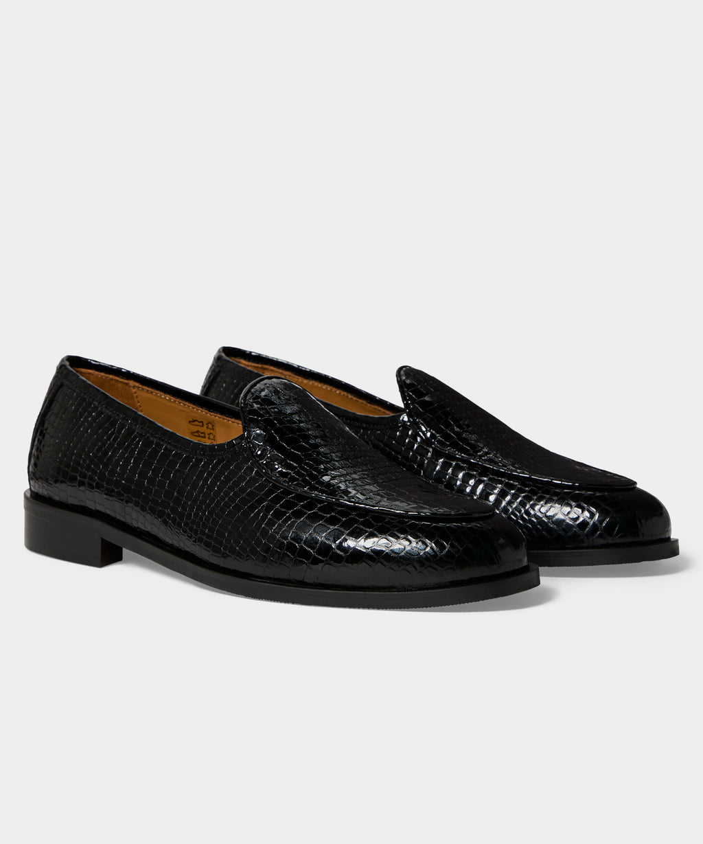 Jacques Solovière Leather Croc Stamp Loafer