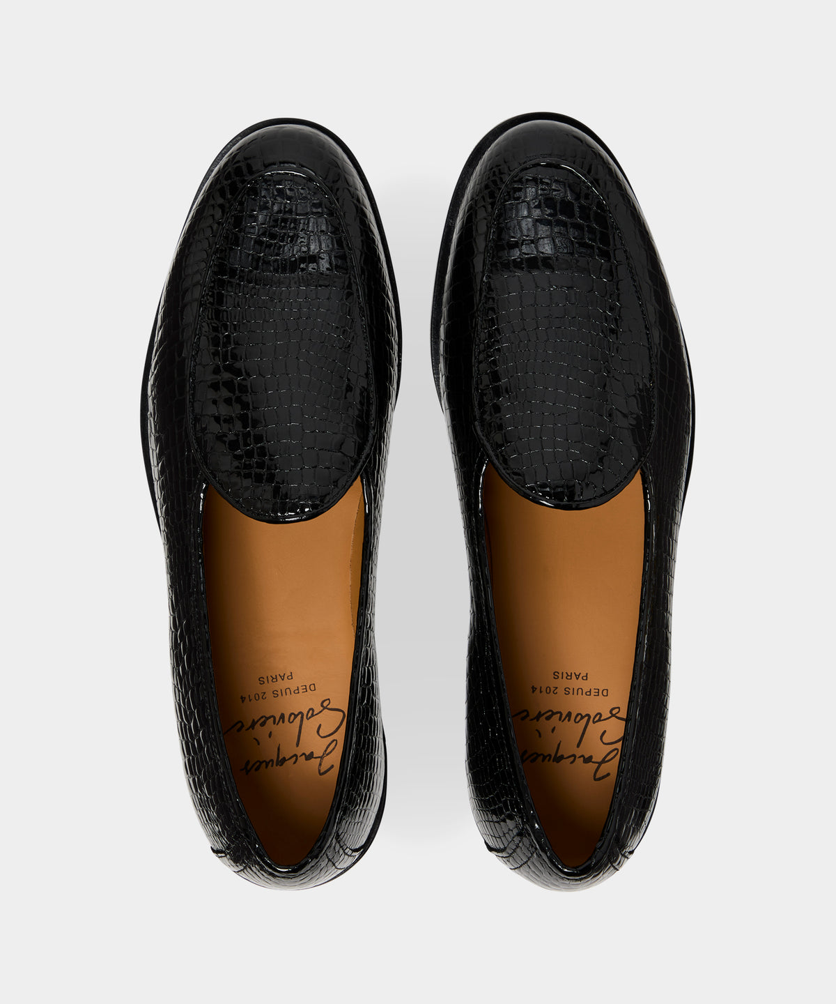 Jacques Solovière Leather Croc Stamp Loafer