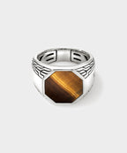 John Hardy Sterling Silver Octagon Signet Ring with Tiger Eye