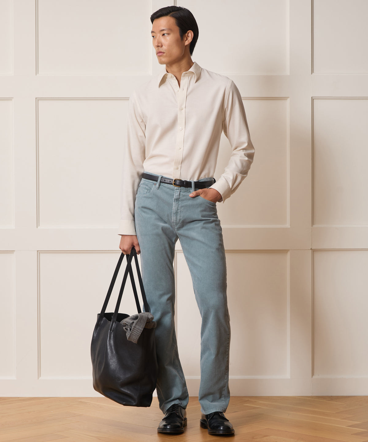 Italian Featherweight Flannel Long Point Collar Dress Shirt