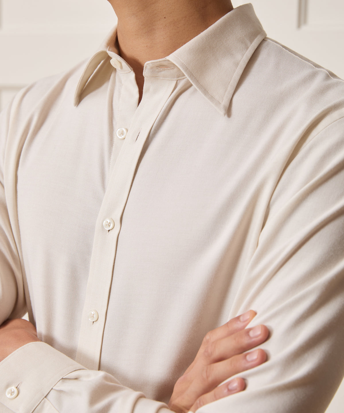 Italian Featherweight Flannel Long Point Collar Dress Shirt
