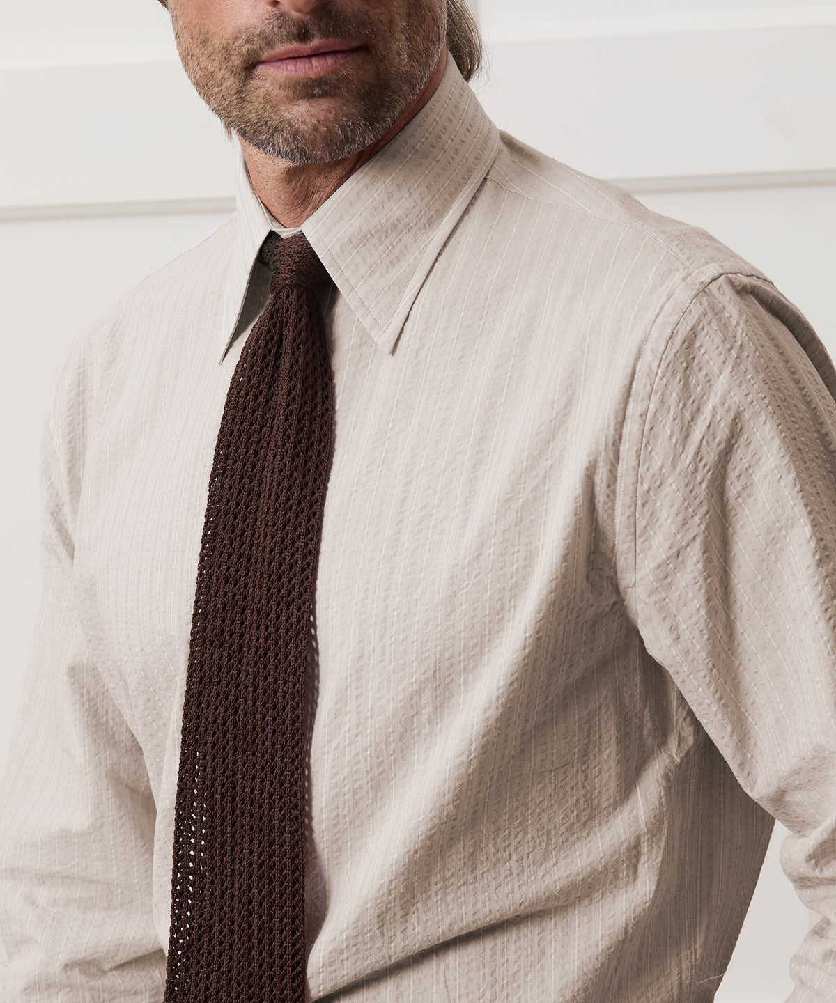 Seersucker Long Point Collar Dress Shirt