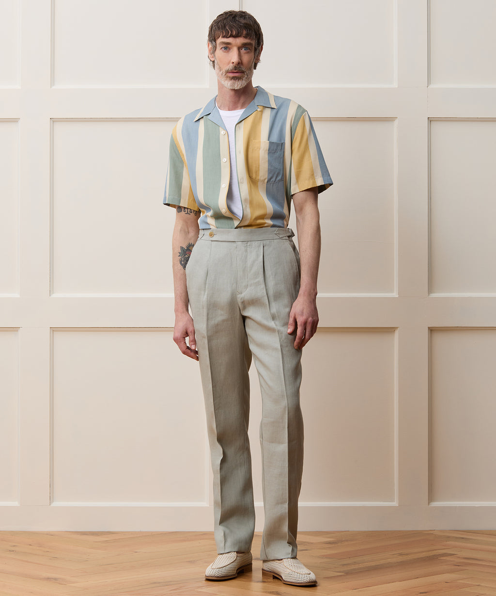View of the Todd Snyder Irish Linen Side Tab Trouser.