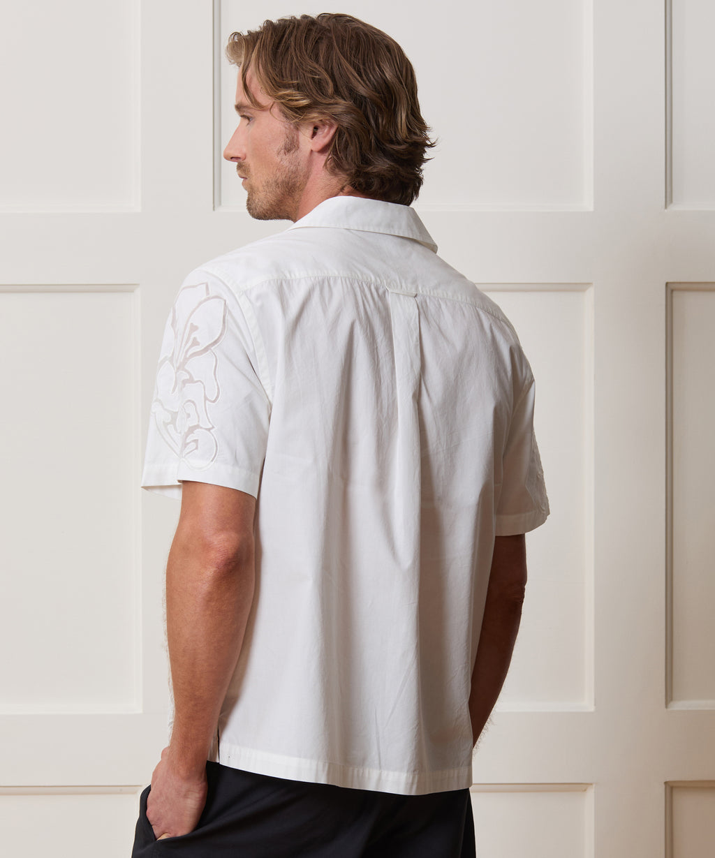 Cropped Cotton Camp Collar Shirt