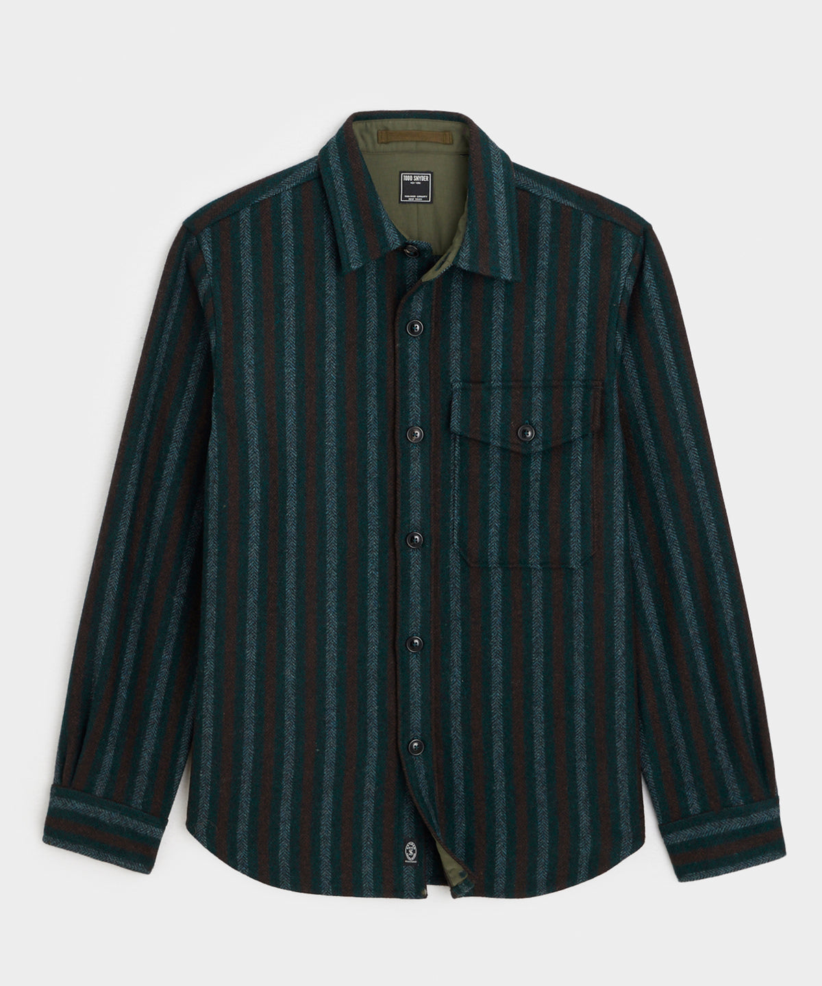 Wool Striped Utility Shirt Jacket in Blue