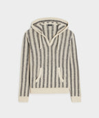 Linen-Cotton Stripe Popover Hoodie in Silver Mist