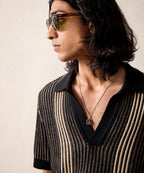 Striped Short-Sleeve Polo in Black