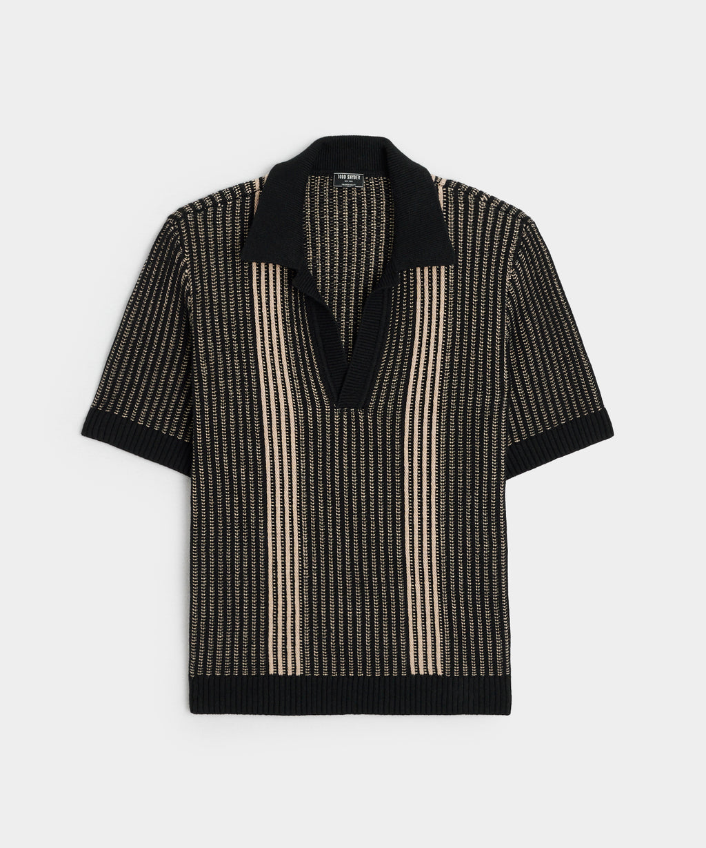 Striped Short-Sleeve Polo in Black