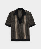 Striped Short-Sleeve Polo in Black