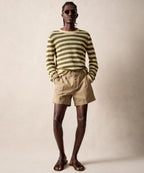 Linen Striped Crewneck in Olive