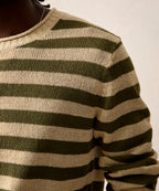 Linen Striped Crewneck in Olive