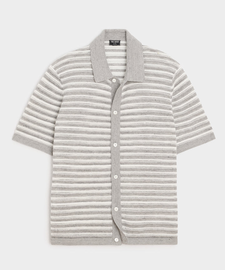 Cropped Pointelle Linen Sweater Polo