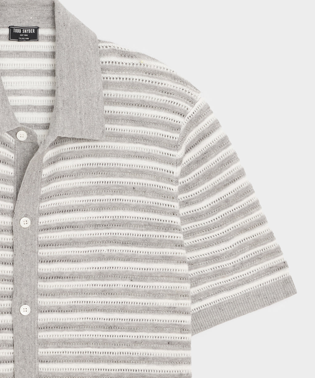 Cropped Pointelle Linen Sweater Polo