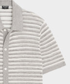 Cropped Pointelle Linen Sweater Polo