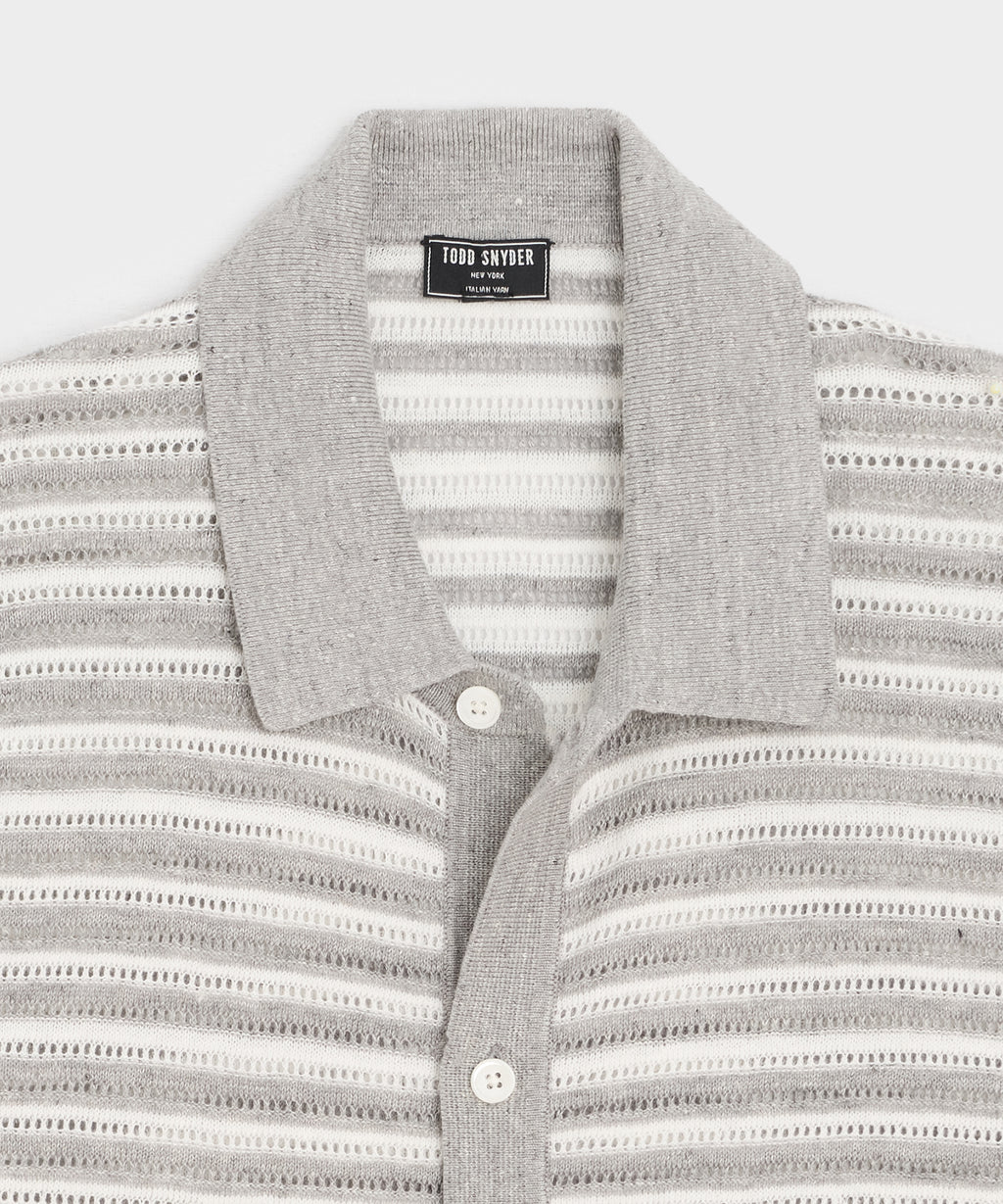 Cropped Pointelle Linen Sweater Polo