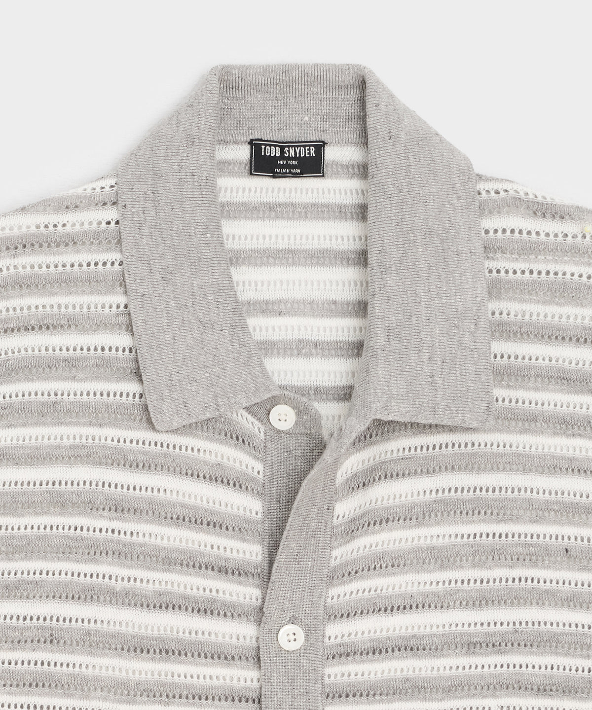 Cropped Pointelle Linen Sweater Polo