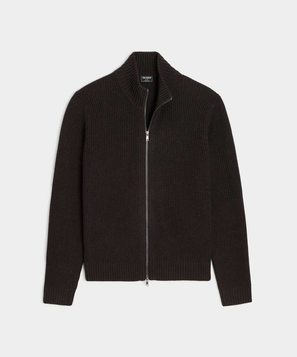 MERINO FULL ZIP SWEATER-Brown