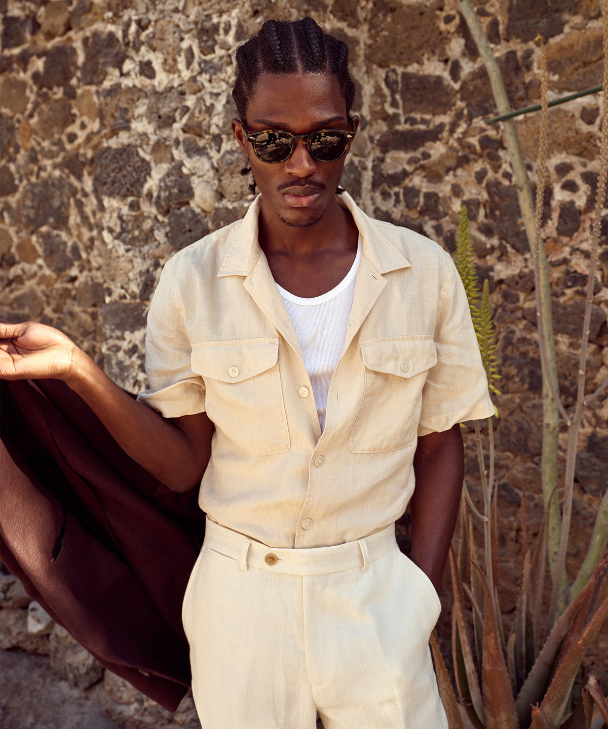 Linen Panama Shirt in Sand Dollar