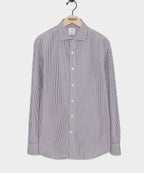 Spread Collar Poplin Dress Shirt in Brown Banker Stripe